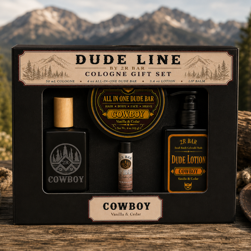 Dude Line Cologne Gift Set with cologne, All-in-One Dude Bar, Dude Lotion and Lip Balm
