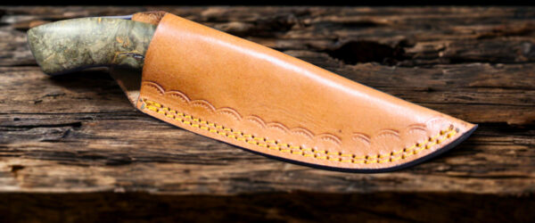 THE TIMBERLINE — Green Burl Damascus Knife (Leather Sheath) - Image 4