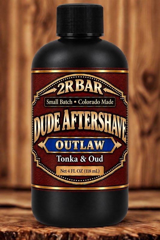 Dude Aftershave Outlaw – 4 oz Colorado Crafted men's aftershave in Tonka & Oud scent by Dude Line.